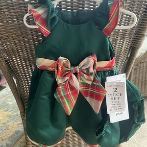 Rare Editions Hunter Green Dress with Plaid Bow